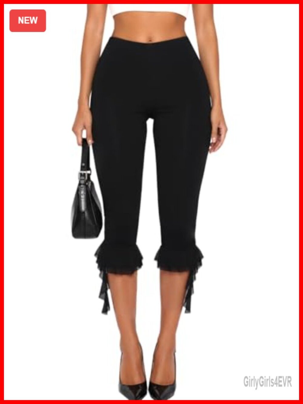 Women Y2K Ruffle Flare Capri Pants High Stretch Cropped Leggings